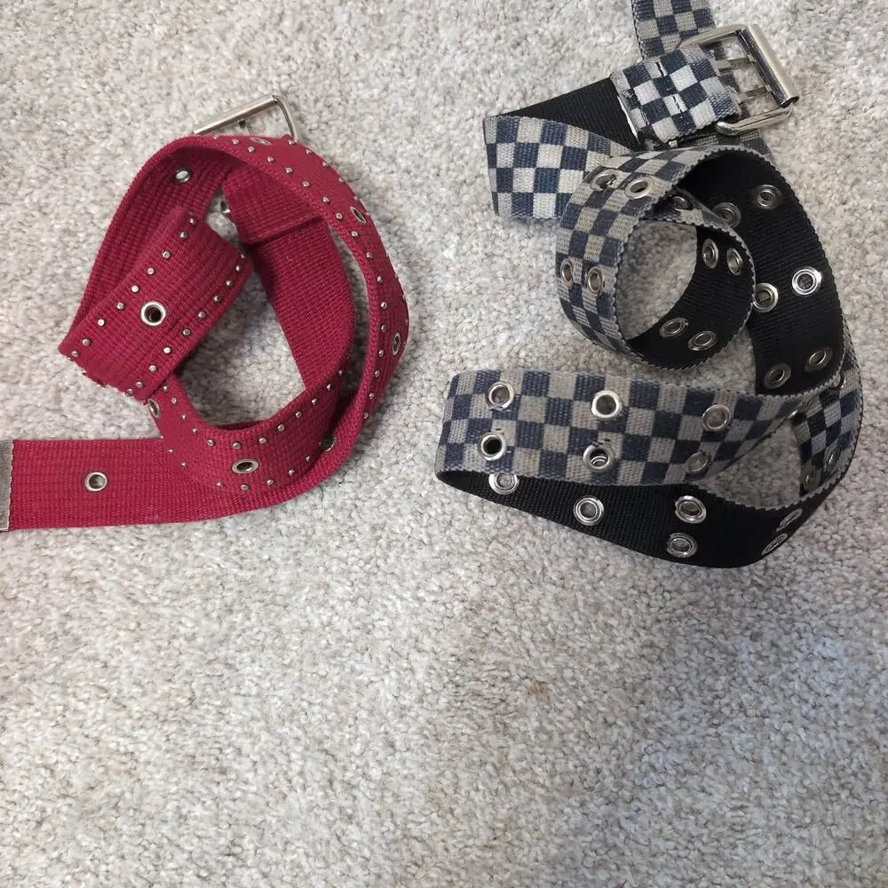 Red Studded and Checkered Grommet Belts Punk